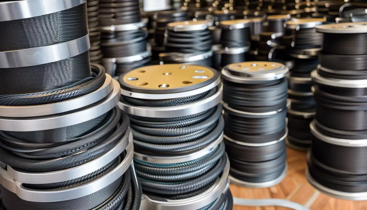 Image of armoured cable spools stacked together